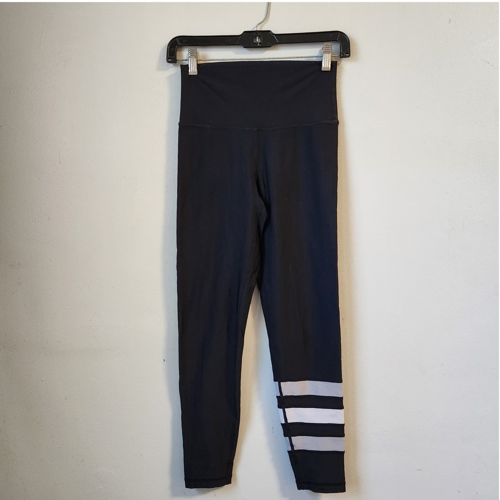 Aerie High Waisted Leggings Activewear Workout Cropped Striped Black‎ S
